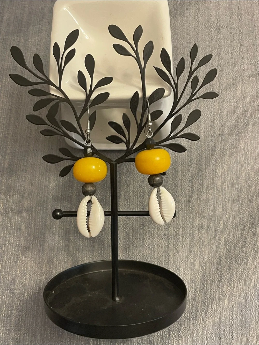 Handcrafted Yellow Dangle Shell Earrings